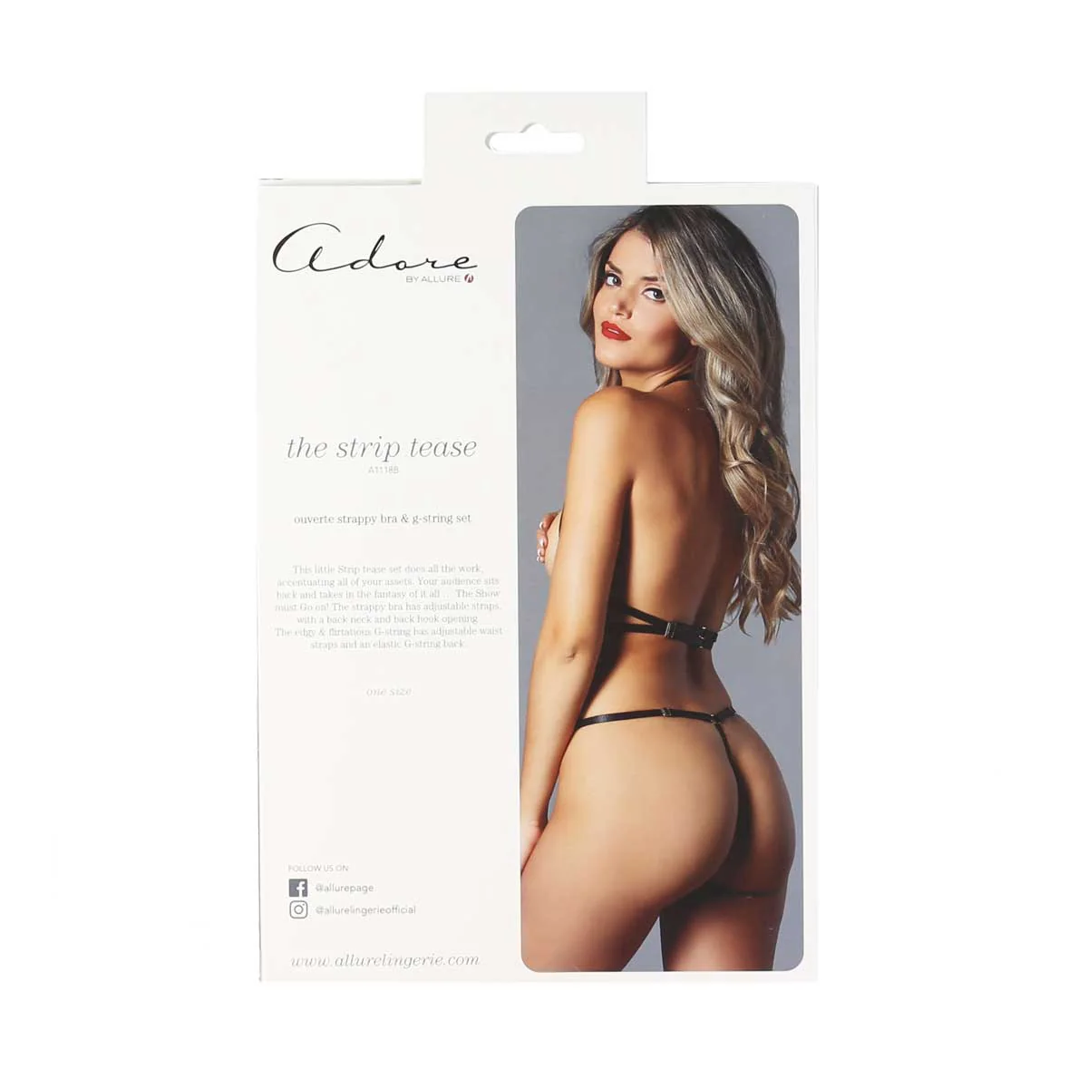 Allure – Adore – The Strip Tease Strappy Bra & G-String – Black – One Size