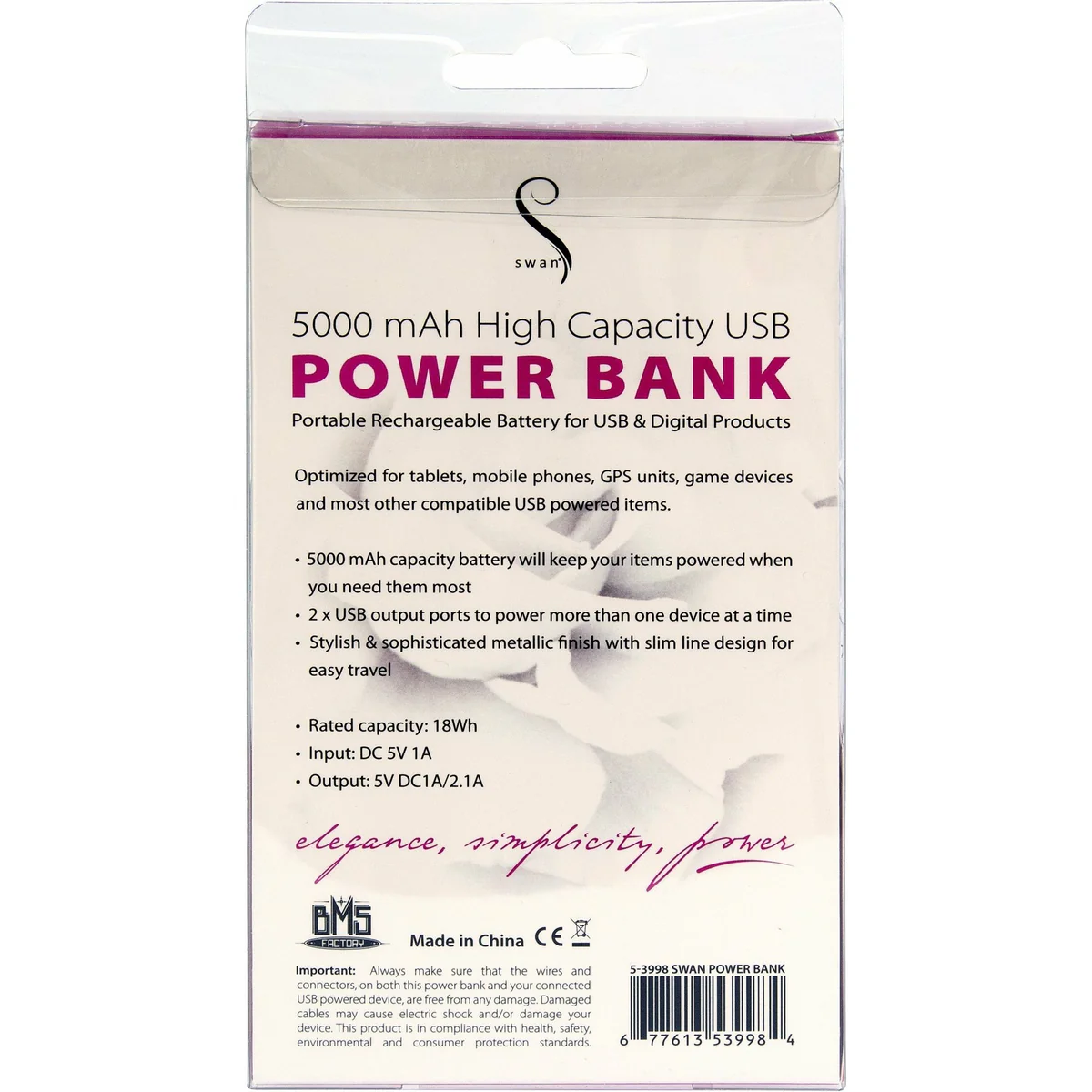 Swan® 5000 mAh Power Bank for USB Products