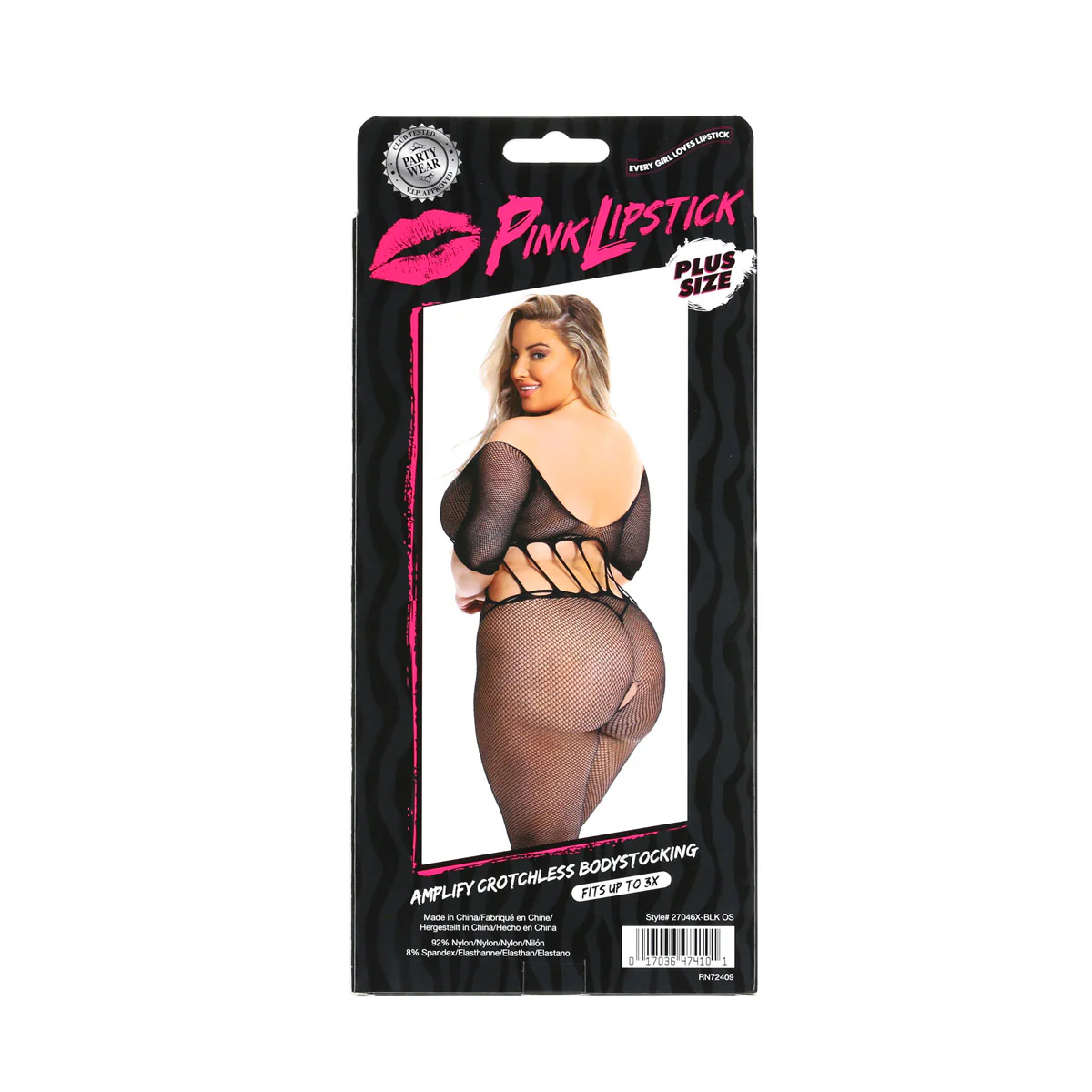 Pink Lipstick Amplify Crotchless Bodystocking – Black – Plus Size