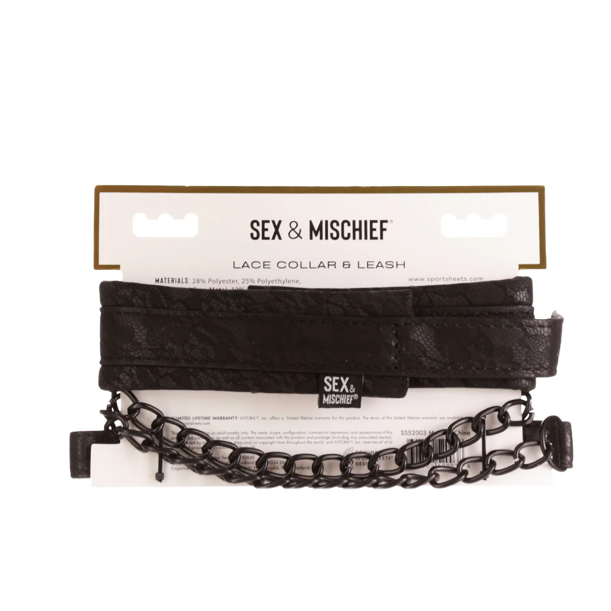 Sportsheets Sincerely - Lace Collar & Leash - Black