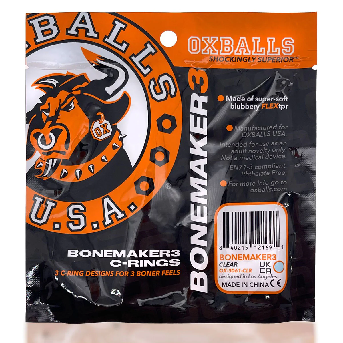 Oxballs Bonemaker - 3-Pack C-Rings - Clear