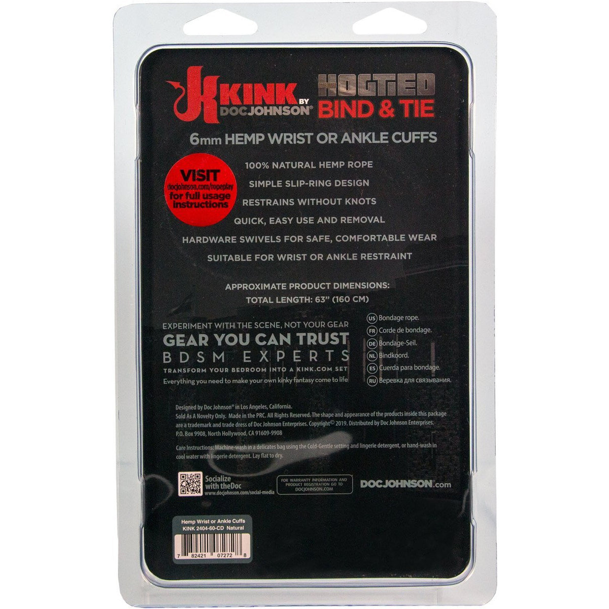 Doc Johnson Kink – Hemp Bondage Wrist or Ankle Rope Cuffs - Natural