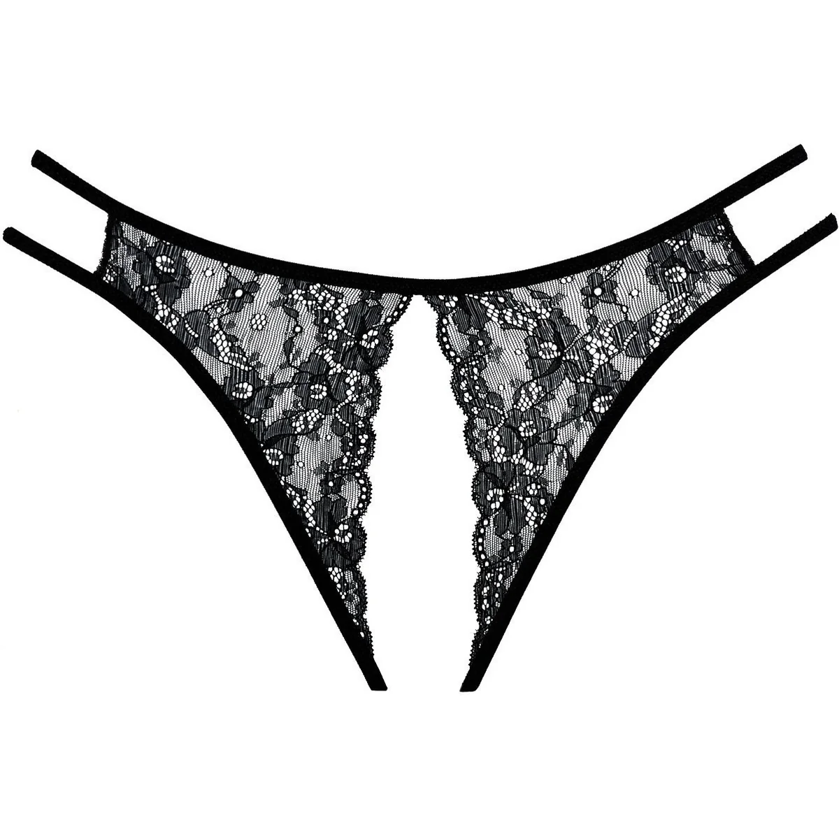 Allure Adore – Crotchless Scalloped Lace Honey Panty - Black