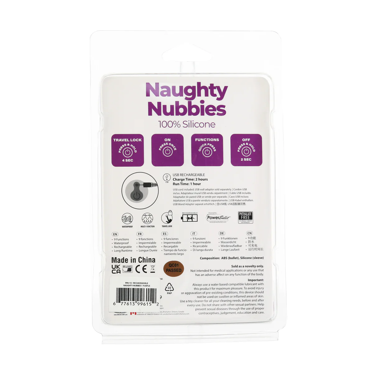 PowerBullet Rechargeable Naughty Nubbies - Silicone Finger Vibe - Purple