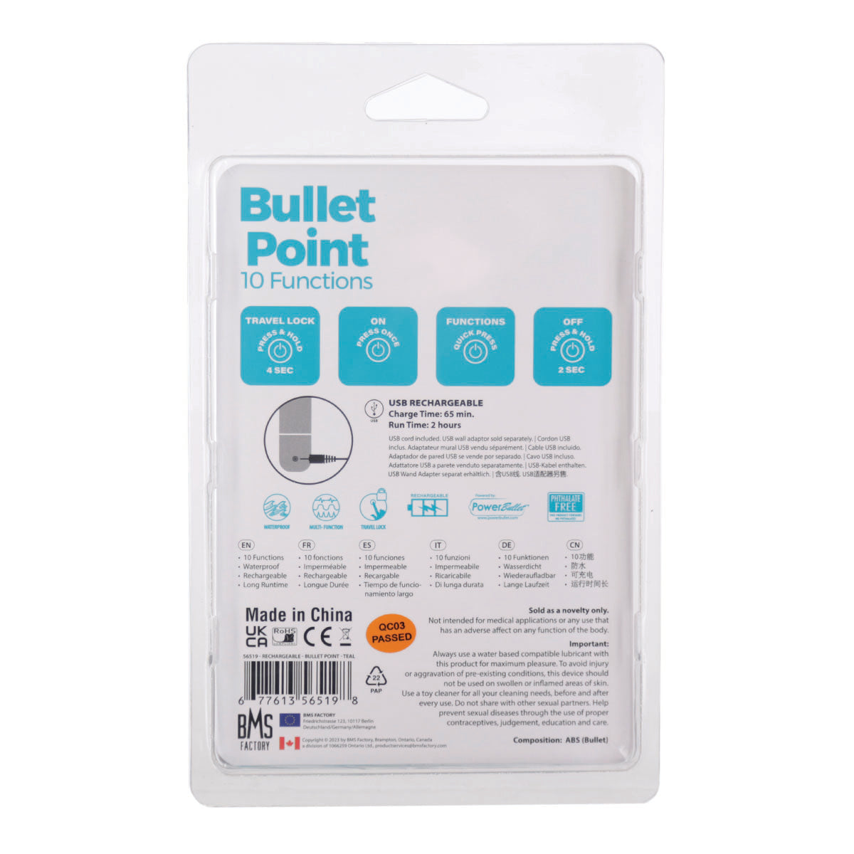 PowerBullet Bullet Point – Bullet Vibrator – USB Rechargeable – Teal