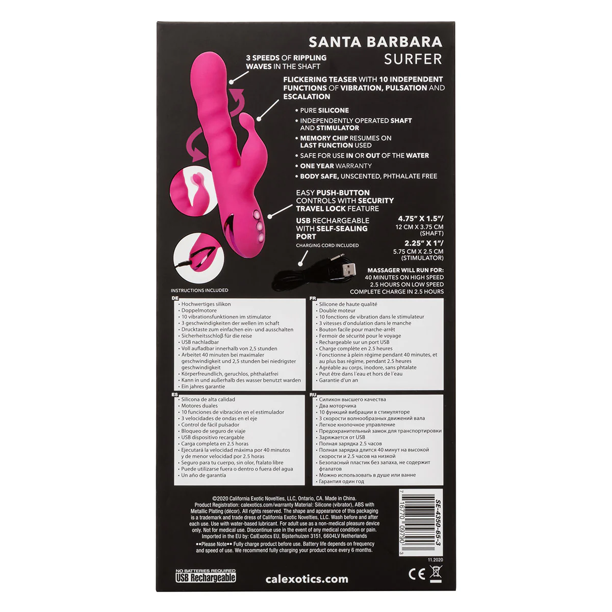 CalExotics California Dreaming – Santa Barbara Surfer Dual Vibrator – Pink