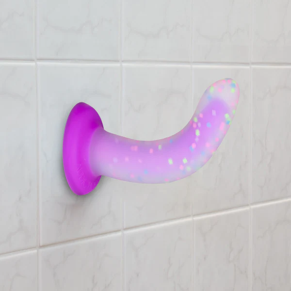 Rave by Addiction – 8” Bendable Glow in the Dark Dildo – Purple Confetti