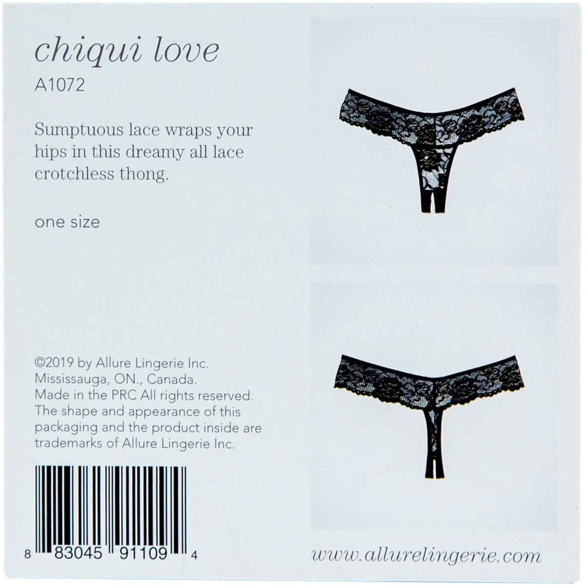 Allure Adore – Lace Crotchless Thong/ Panty - Black