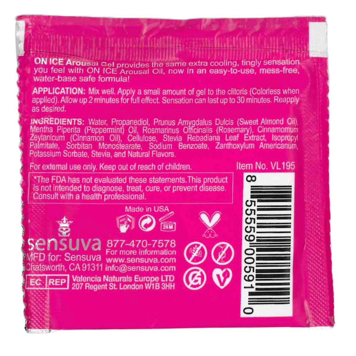 Sensuva – ON - ICE - Buzzing & Cooling Female Arousal Oil – Foil 0.5ml/0.002 fl oz.