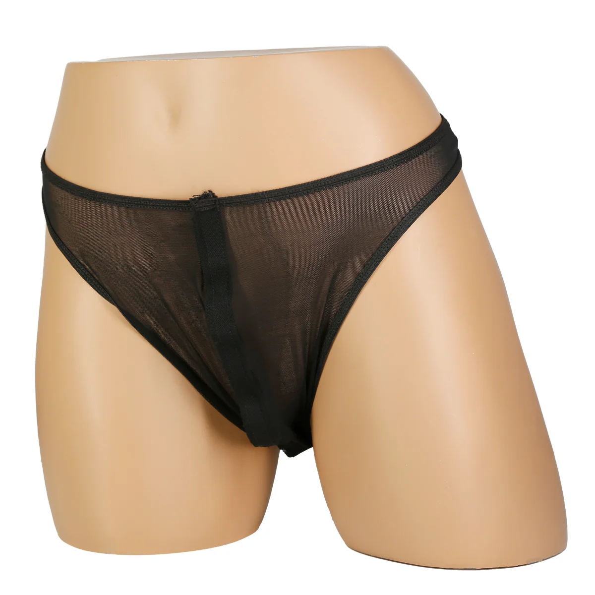 Velcro Front Mesh Thong For Men –  Black - O/S
