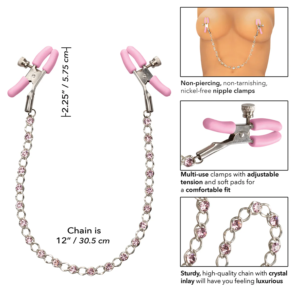 Calexotics - Nipple Play Crystal Chain Clamps - Pink