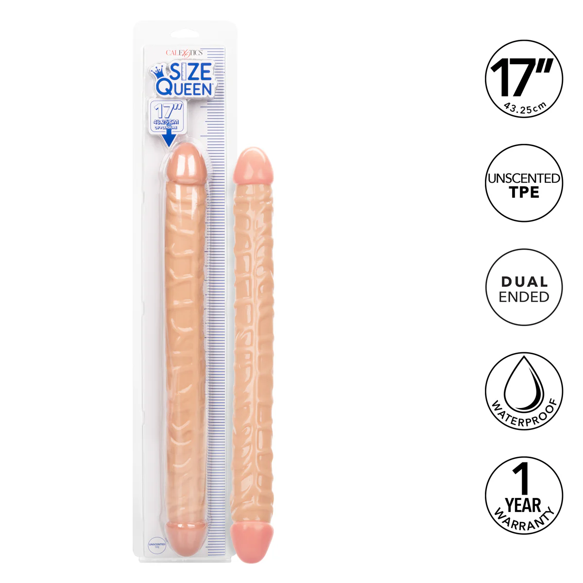 CalExotics® - Size Queen® - 17” Double-Ended Dildo – Ivory