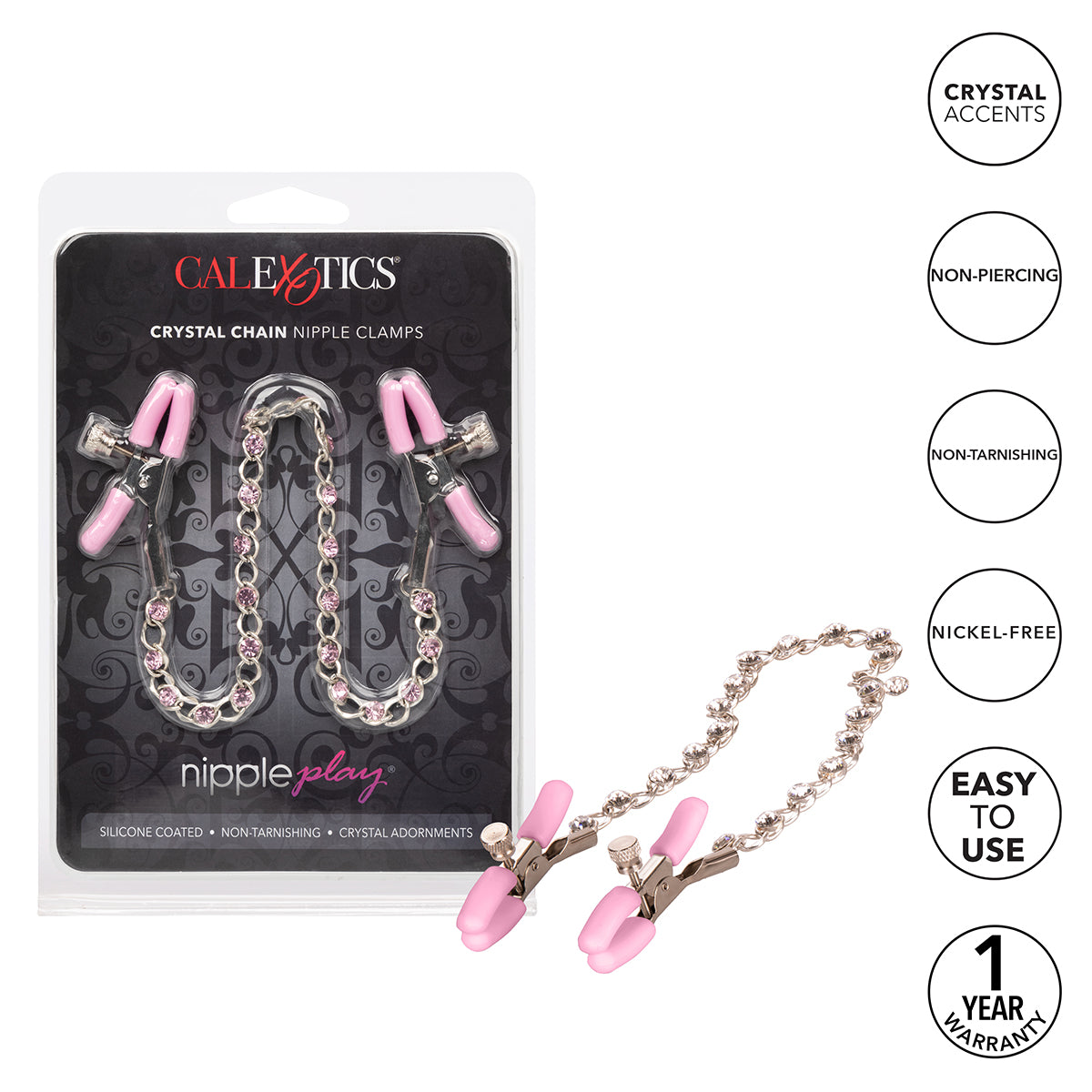 Calexotics - Nipple Play Crystal Chain Clamps - Pink