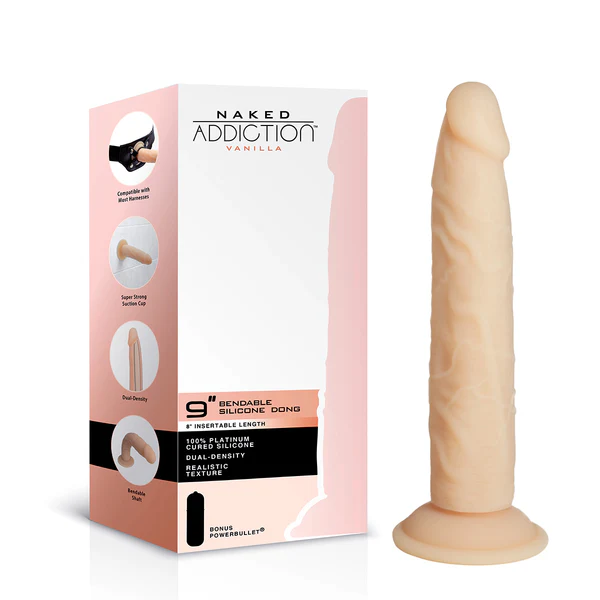 Naked Addiction – 9” Silicone Dual Density Bendable Dildo - Vanilla - 89025