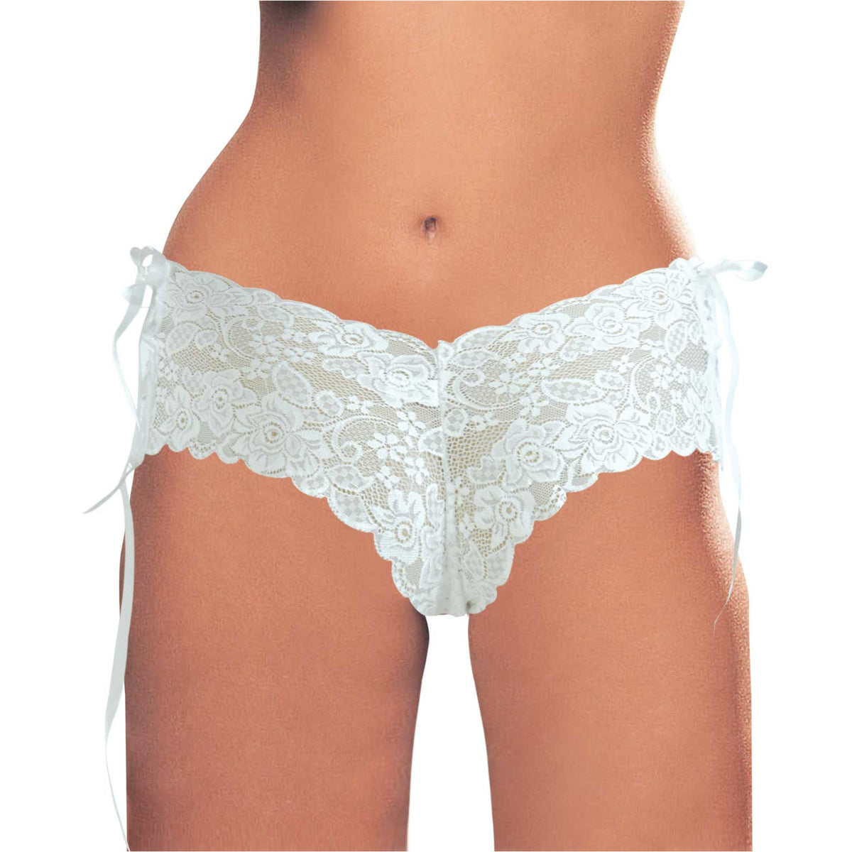 ACI Naughty Wear - White Lace Panties with Side Criss Cross Ties - Medium