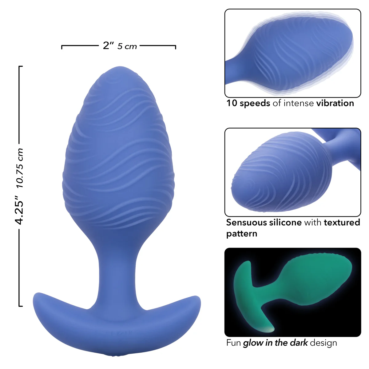 CaleXOtics Cheeky Vibrating Glow in The Dark Large Butt Plug - Blue
