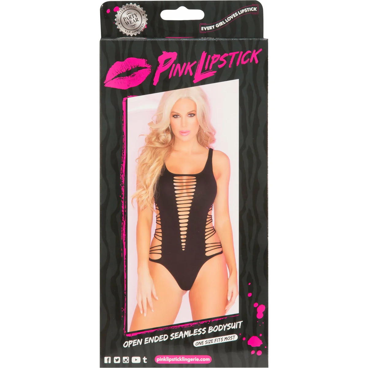 Pink Lipstick Open Ended Seamless Bodysuit - Black - One Size