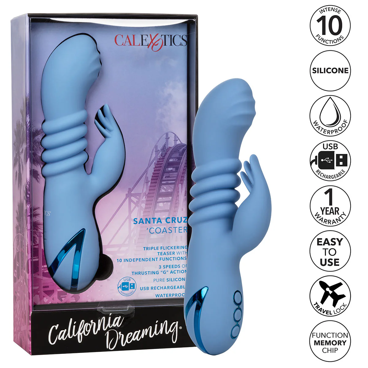 CalExotics California Dreaming – Santa Cruz Coaster Dual Vibrator – Blue