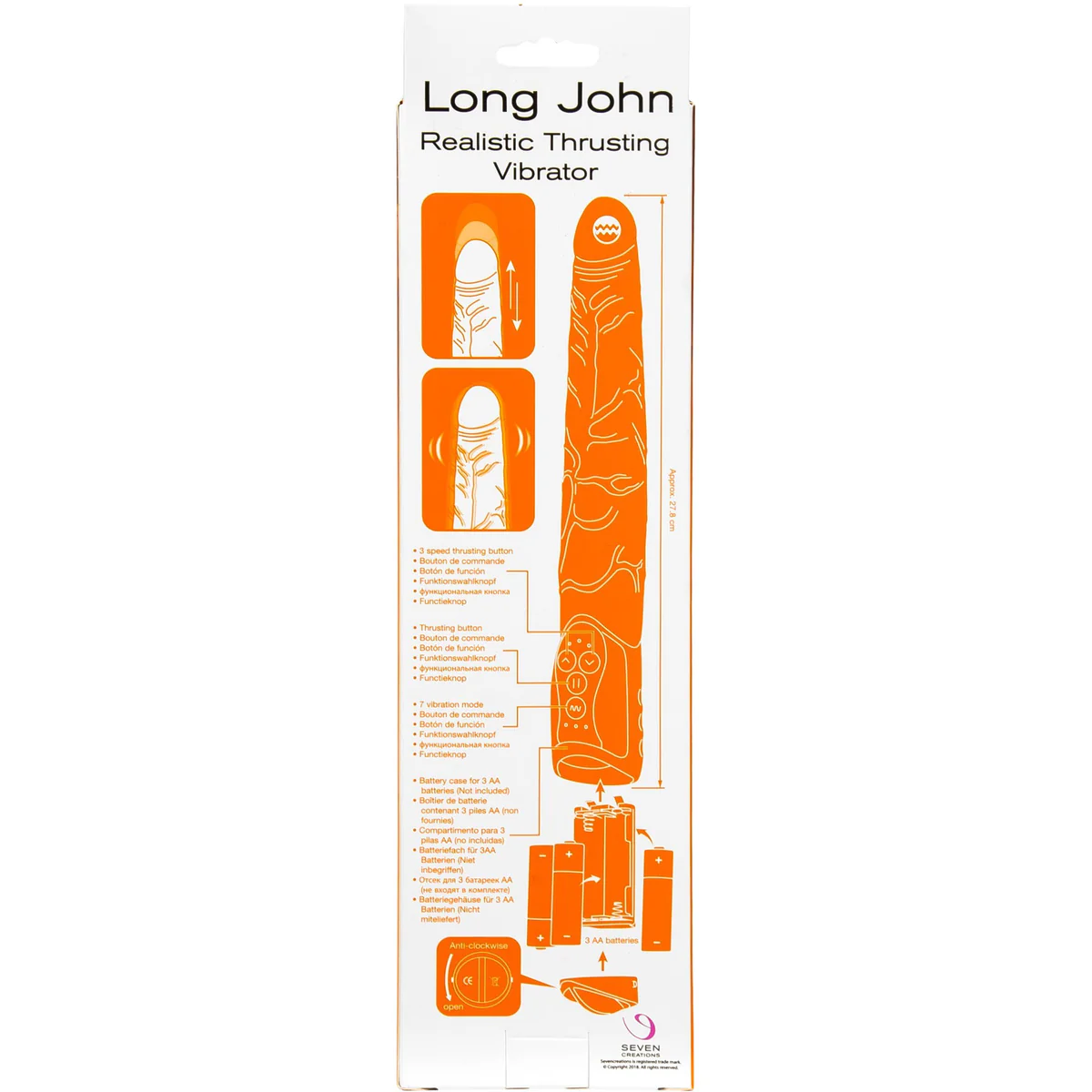 Seven Creations Long John Thrusting Vibrator - 11" - Black