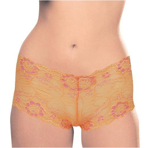 Boy Leg Panty -  Peach with Pink Flowers - Small