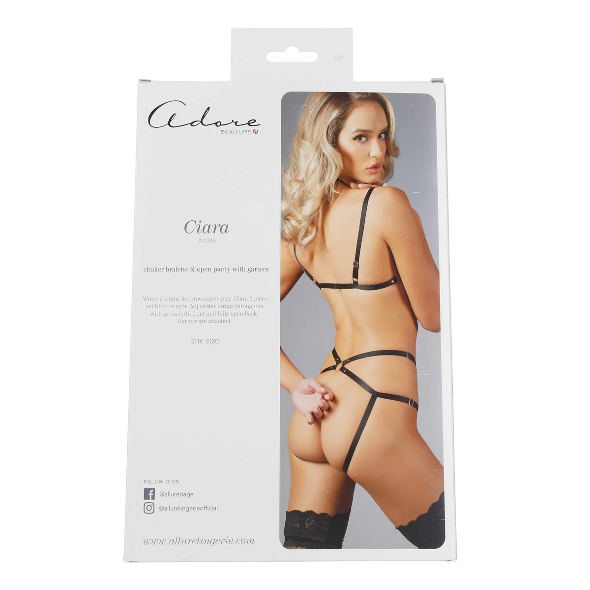Adore By Allure - Ciara - Choker Bralette & Open Panty With Garters - Black - OS