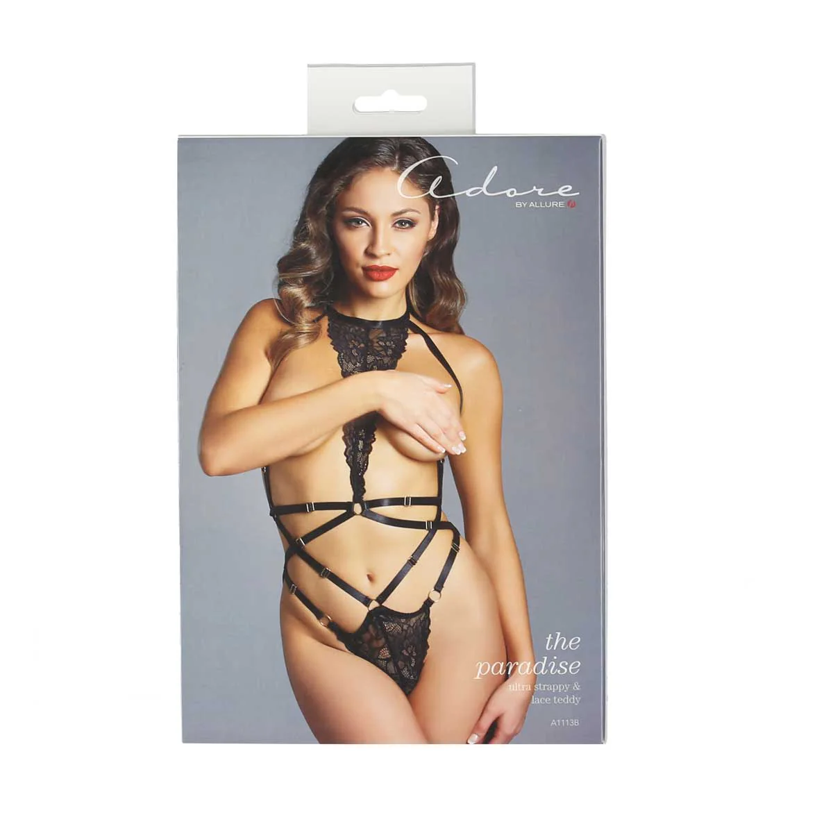 Allure – Adore – The Paradise Ultra Strappy & Lace Teddy – Black – One Size