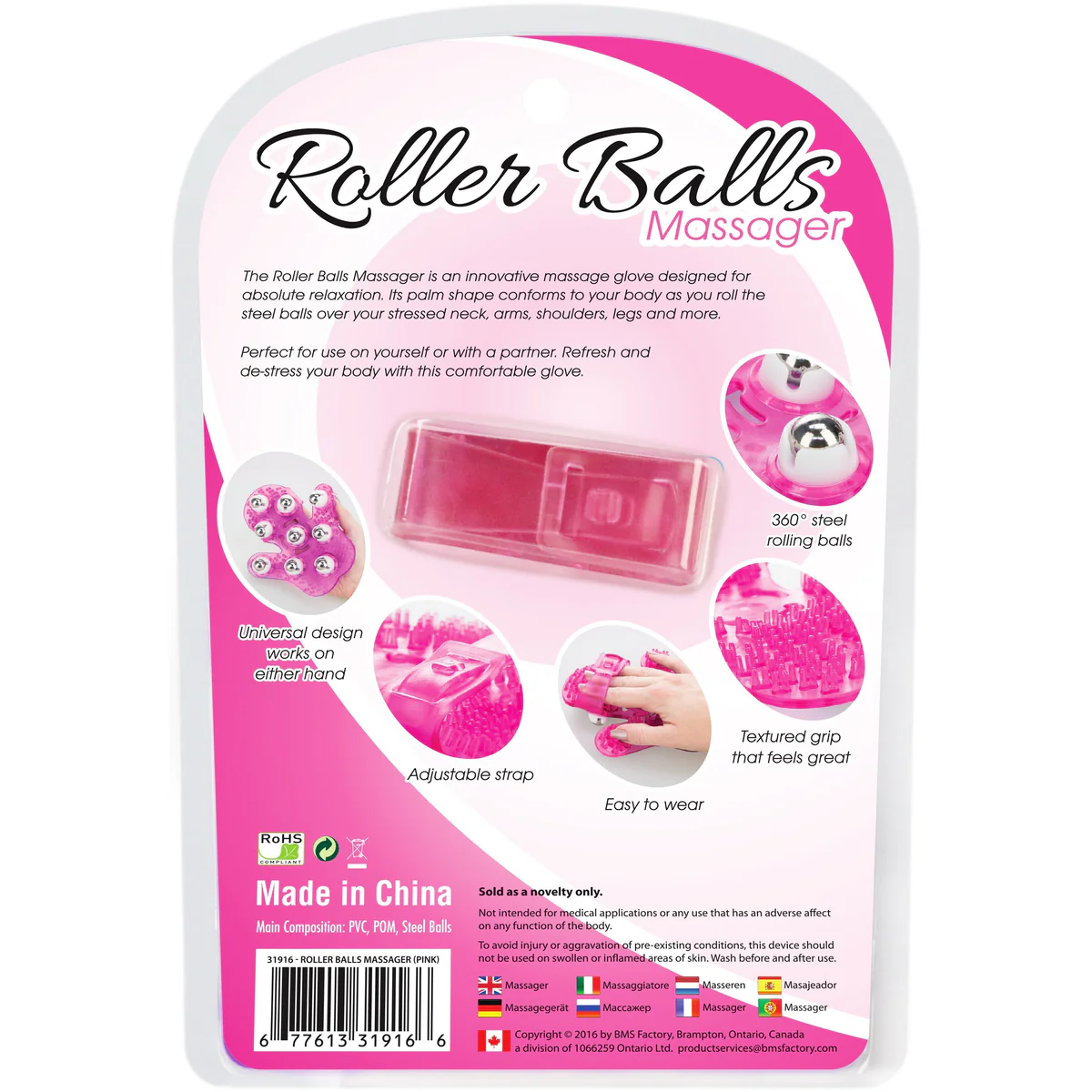 Simple and True Roller Balls Massage Glove - Pink