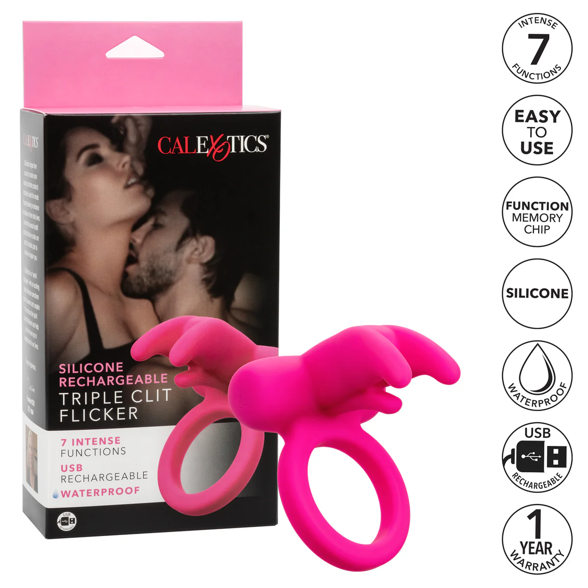 CalExotics Triple Clit Flicker - Vibrating Cock Ring - Pink