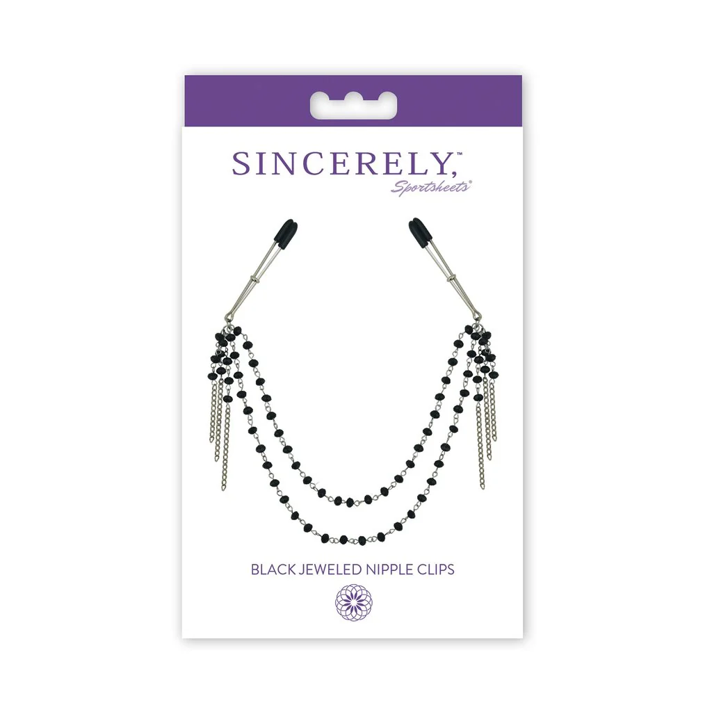Sportsheets Sincerely Black Jewelled Tweezer Nipple Clips