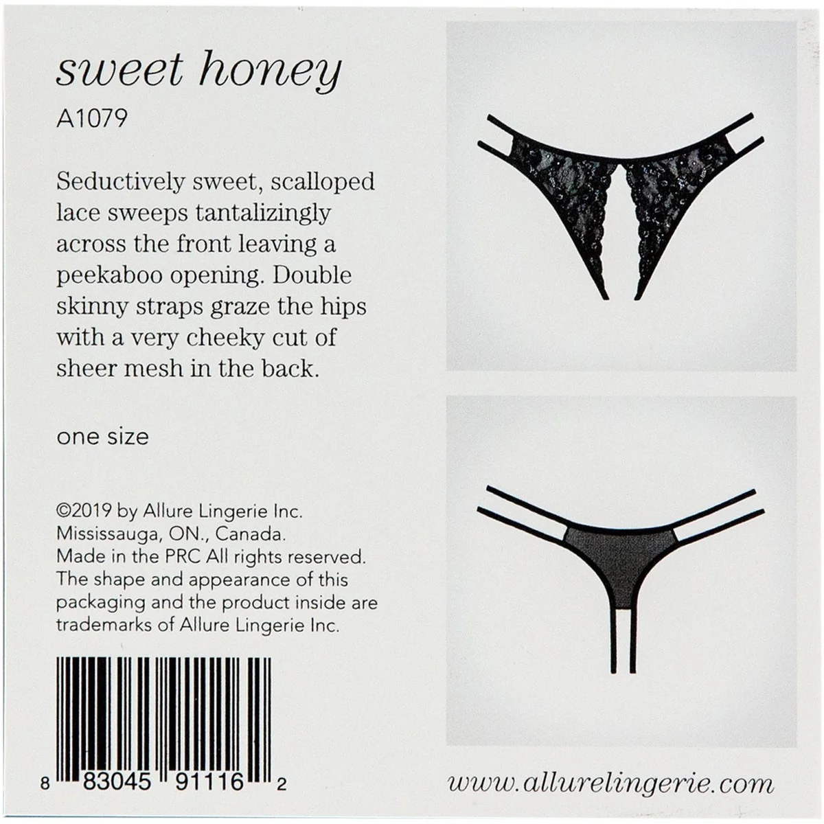 Allure Adore – Crotchless Scalloped Lace Honey Panty - Black