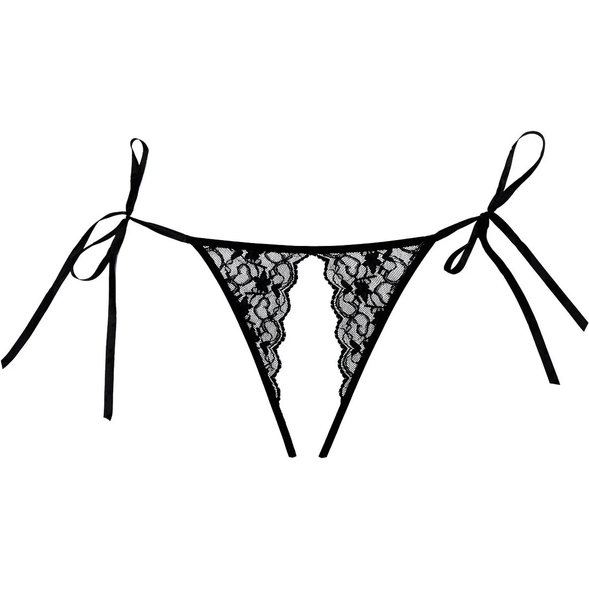Allure Adore – Crotchless Scalloped Lace Lolita Panty - Black