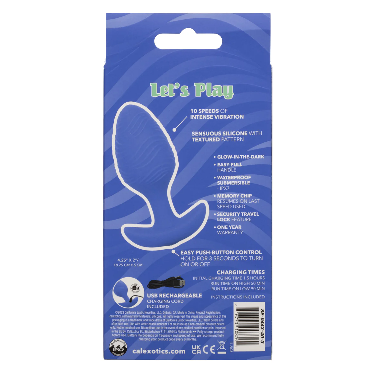 CaleXOtics Cheeky Vibrating Glow in The Dark Large Butt Plug - Blue