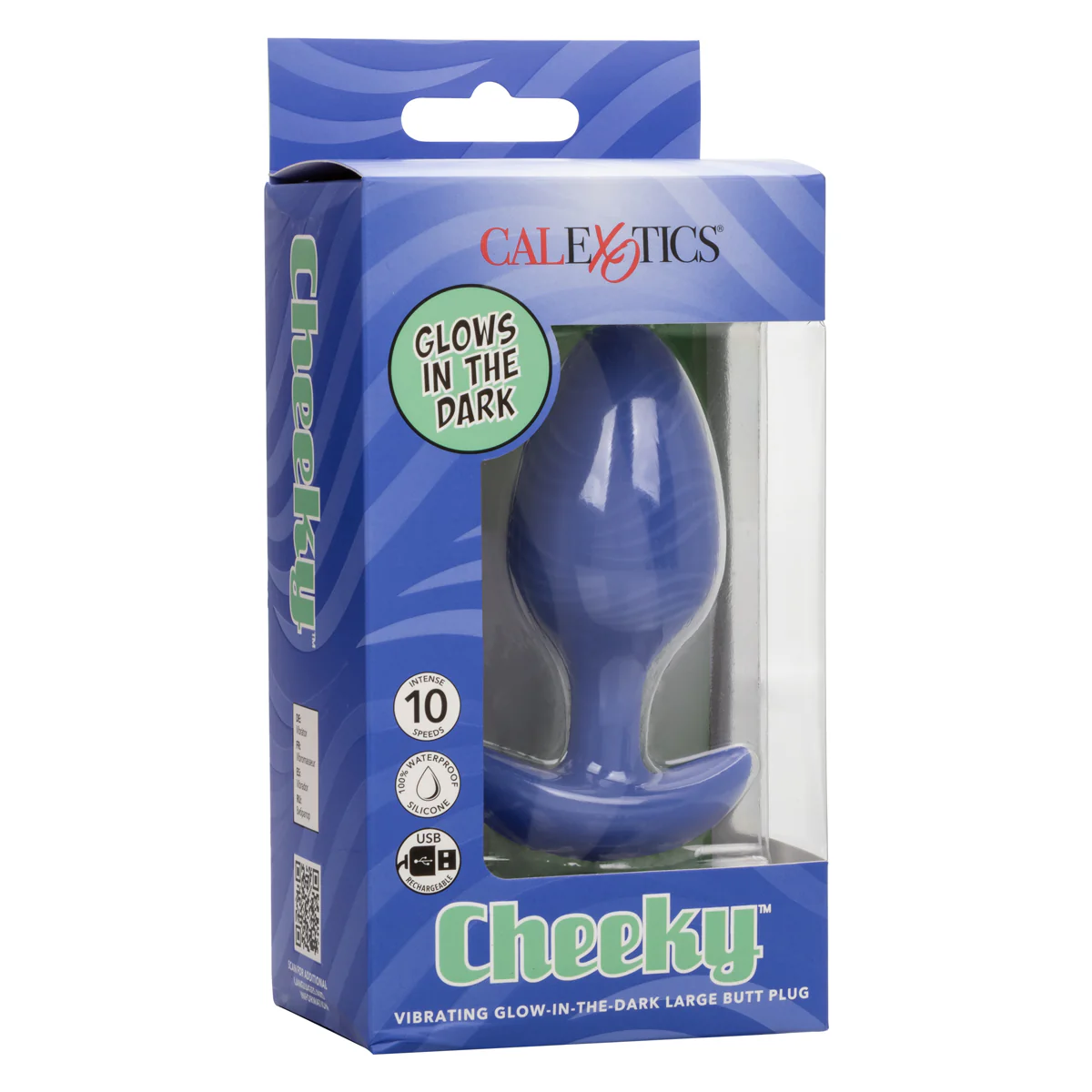 CaleXOtics Cheeky Vibrating Glow in The Dark Large Butt Plug - Blue