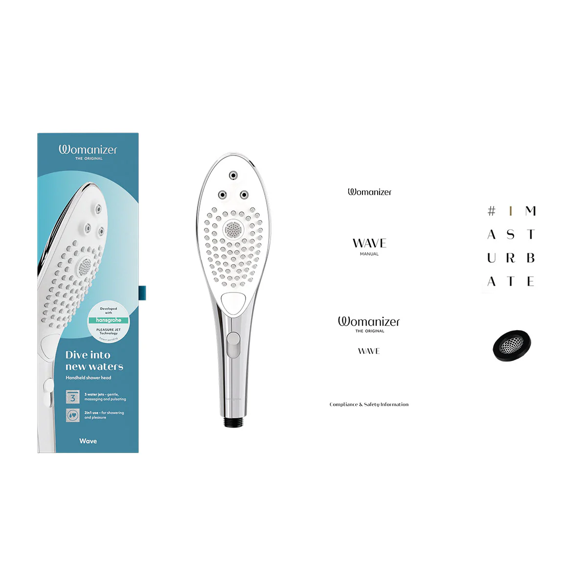 Womanizer® - Wave - Combined Shower Head & Water Massage Clitoral Stimulator - Chrome