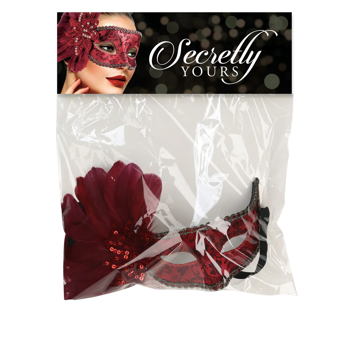 Secretly Yours Feather Mask - Red