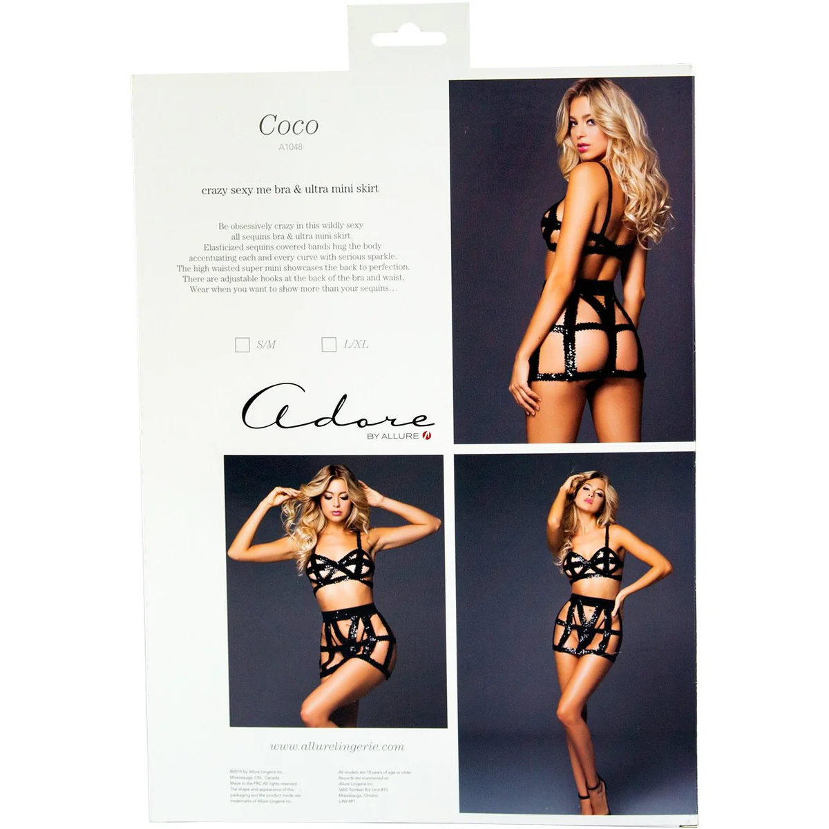 Allure Adore – Sequins Bra & Ultra Mini Skirt - Black - L/XL
