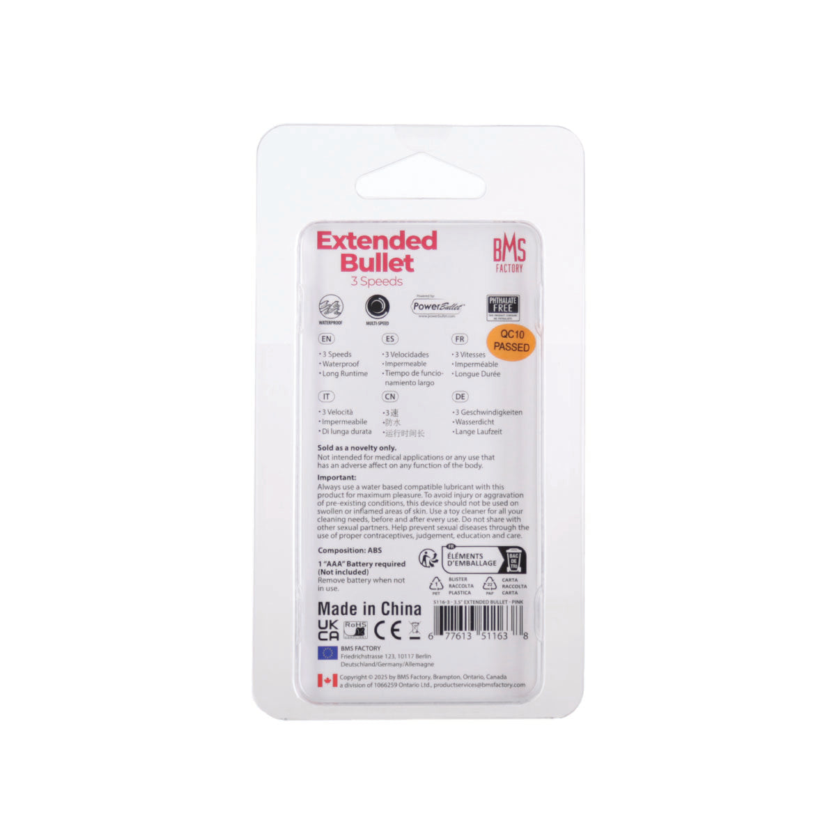 PowerBullet Extended Bullet 3-Speed 3.5 Inch - Pink