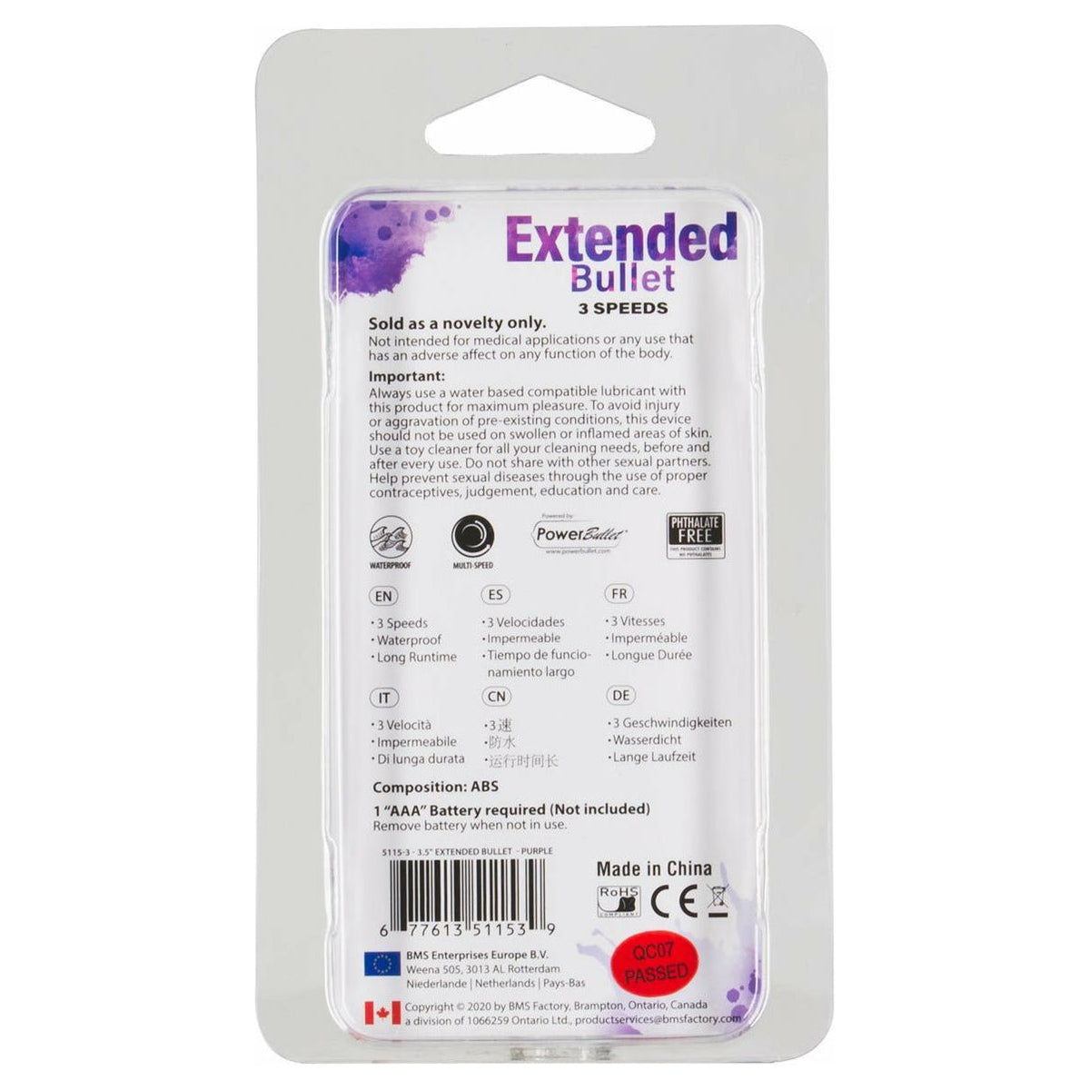 PowerBullet Extended Bullet 3-Speed 3.5 Inch - Purple