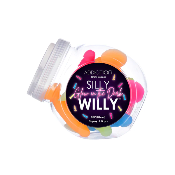 Addiction - Silly Willy – Glow in the Dark -  3.3” Silicone Dildo - 12 pcs