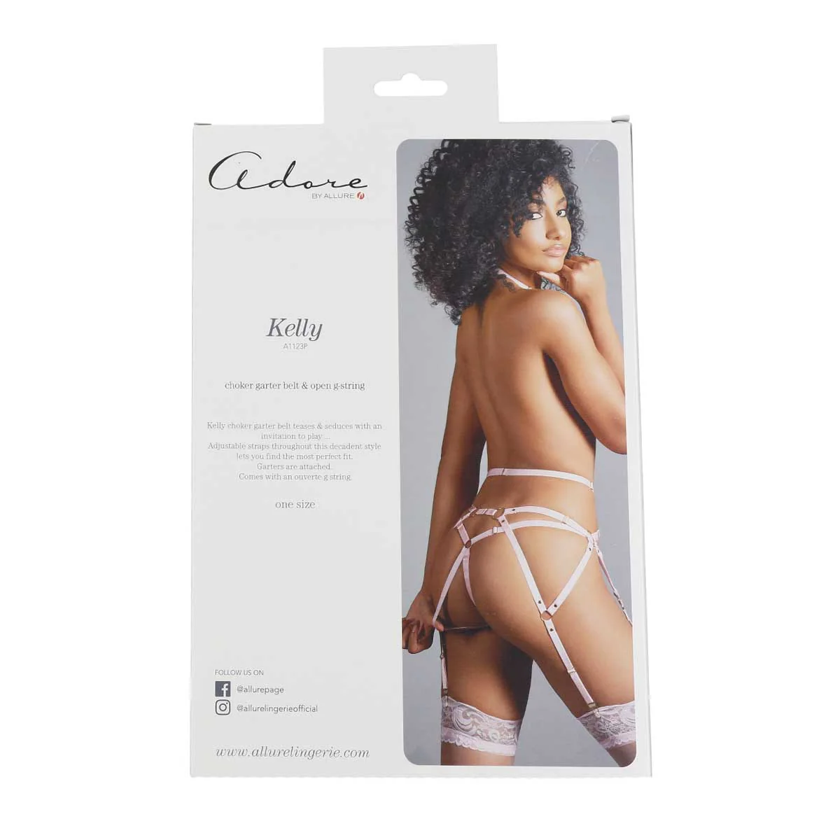Adore By Allure - Kelly - Choker Garter Belt & Open G-String - Pink - OS