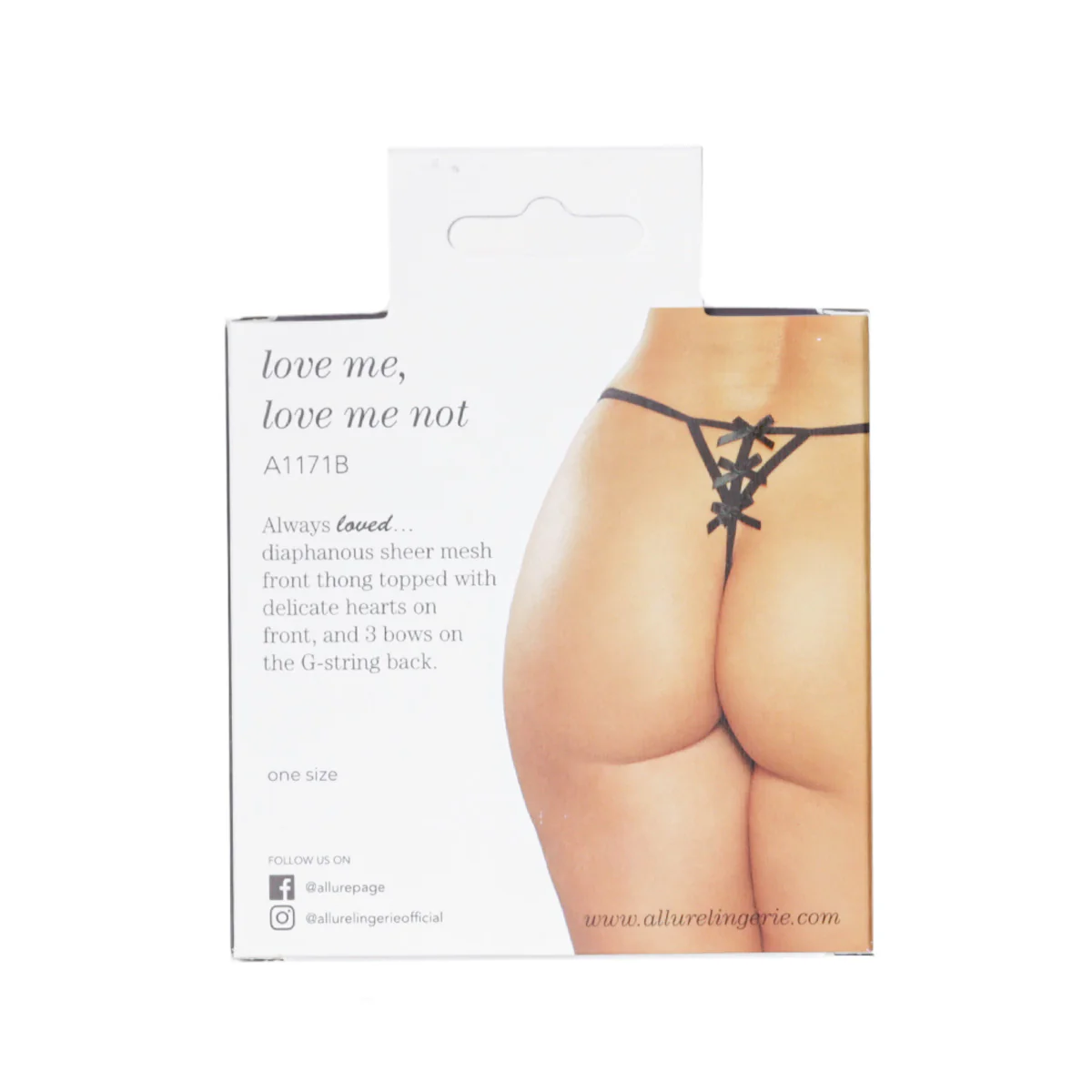 Allure Love Me Love Me Not Thong –  Black – One Size Fits Most