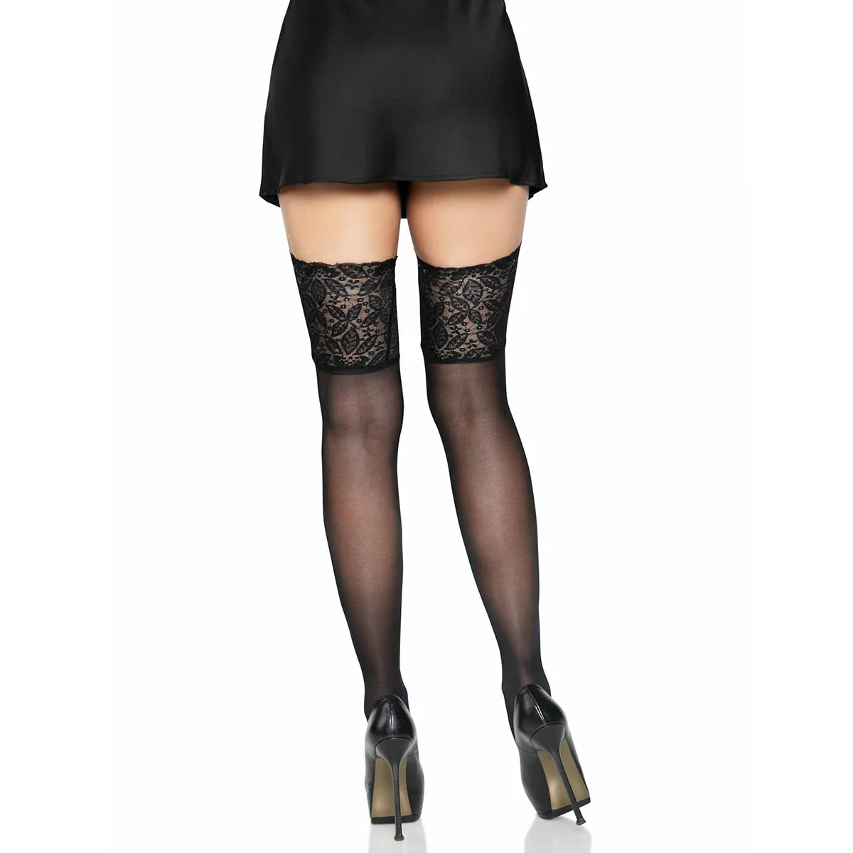 Leg Avenue™ - Spandex Sheer Thigh Highs With 5” Silicone Stay Up Lace Top – Black -  OS