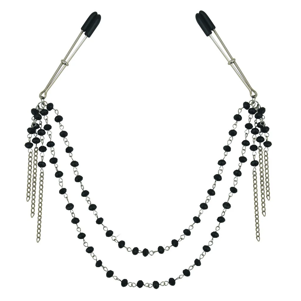 Sportsheets Sincerely Black Jewelled Tweezer Nipple Clips