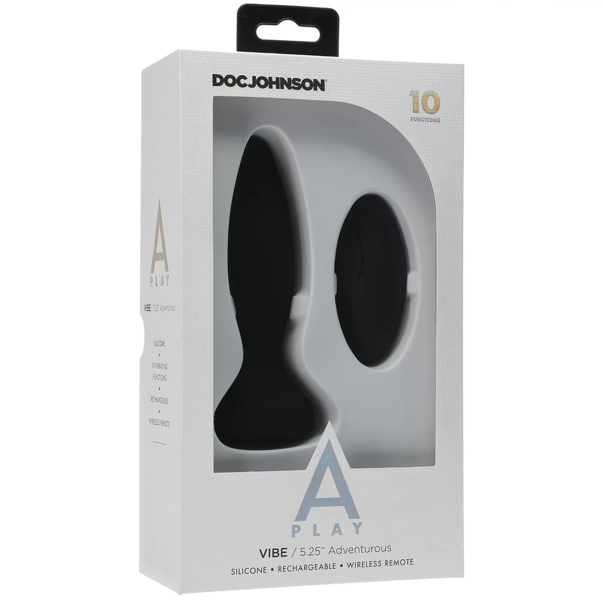 Doc Johnson A Play Adventurous VIBE – Silicone Vibrating Butt Plug with Remote – Black