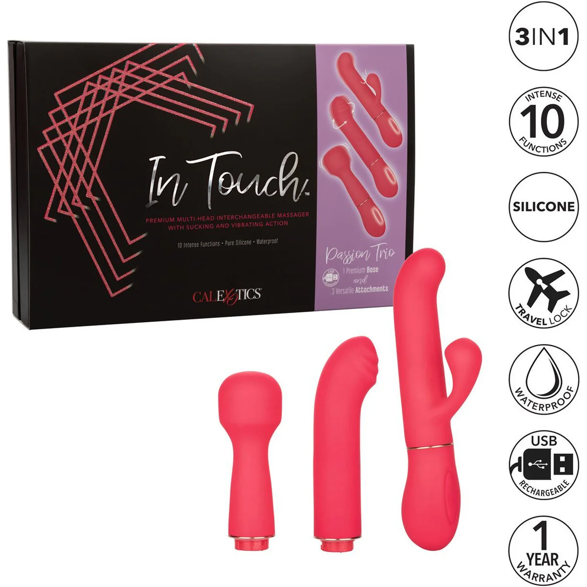 CalExotics In Touch Passion Trio Kit – Interchangeable Vibrator – Pink