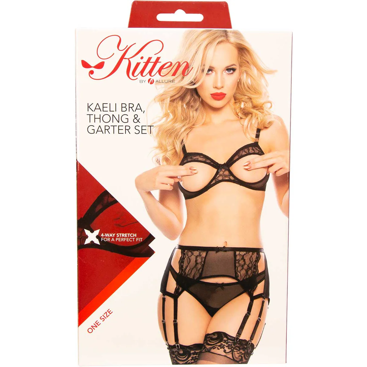 Allure Kitten - Kaeli Bra, Thong & Garter Set - Black - One Size Fits Most