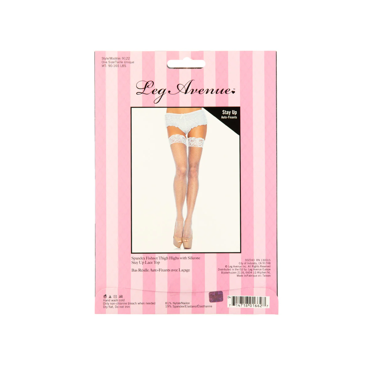 Leg Avenue™  - Silicone Stay Up Lace Top Spandex Fishnet Thigh Highs – White – OS