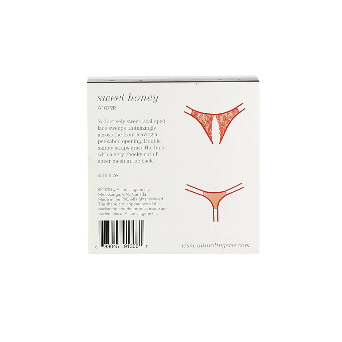 Allure Adore – Crotchless Scalloped Lace Honey Panty - Red