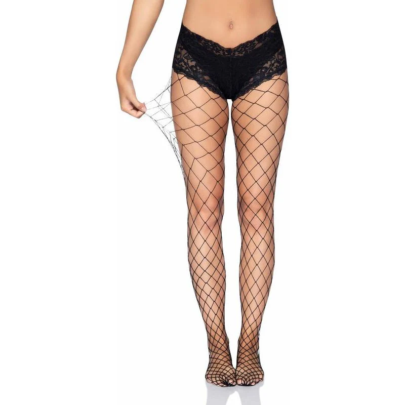 Leg Avenue Fence Net Tights with Boy Short Lace Top – One Size