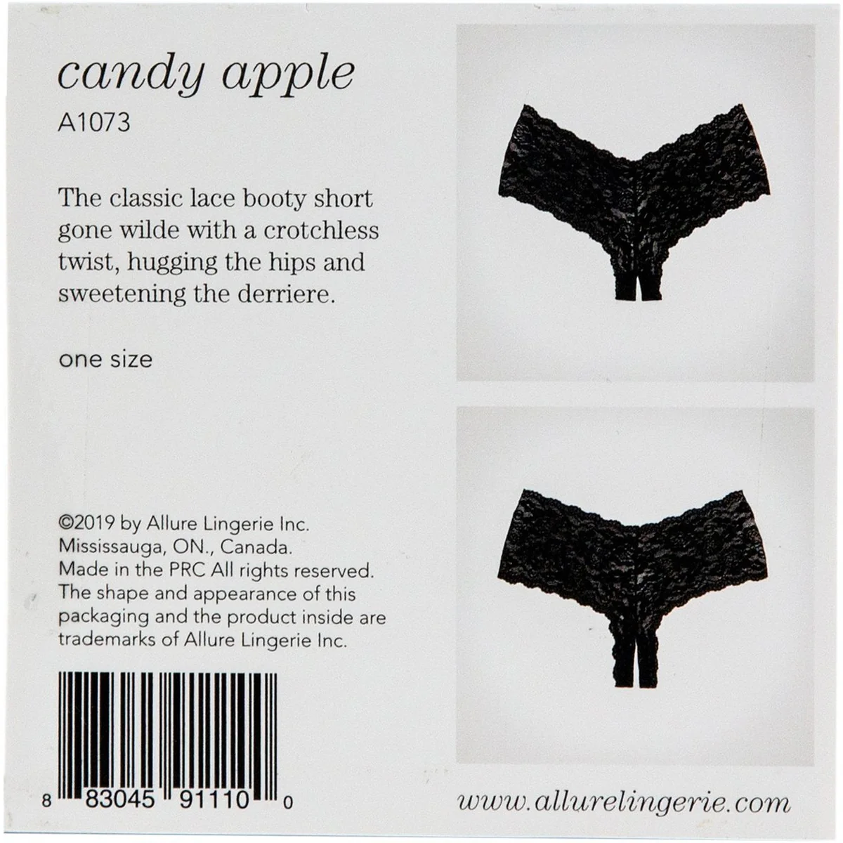 Allure Adore – Crotchless Lace Booty Shorts/ Panties - Black